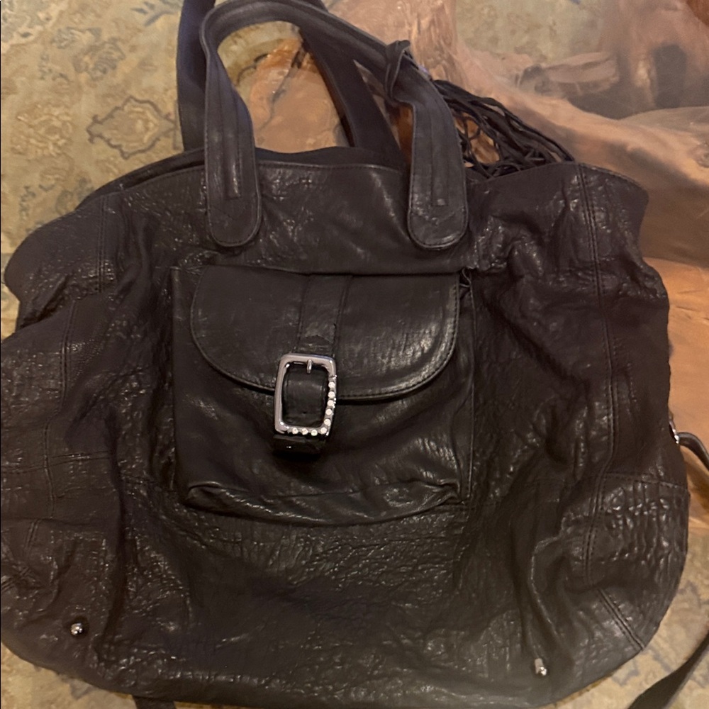 Jenrigo of Italy Black Leather Convertible Hobo Shoulder Bag.